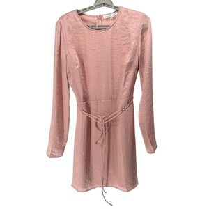 Endless Rose Pink Satin Long Sleeve Tie Waist Mini Dress NWT Medium